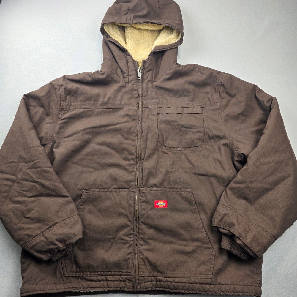 Dickies Mens 2XL Brown Sherpa Lined Canvas Hood Work Jacket TJ380RCB Heavyweight